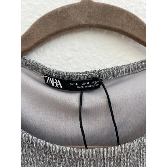 NWT Zara Tiered Knee Length Shift Dress Pullover Silver Gray Women's Size Medium - Picture 4 of 4